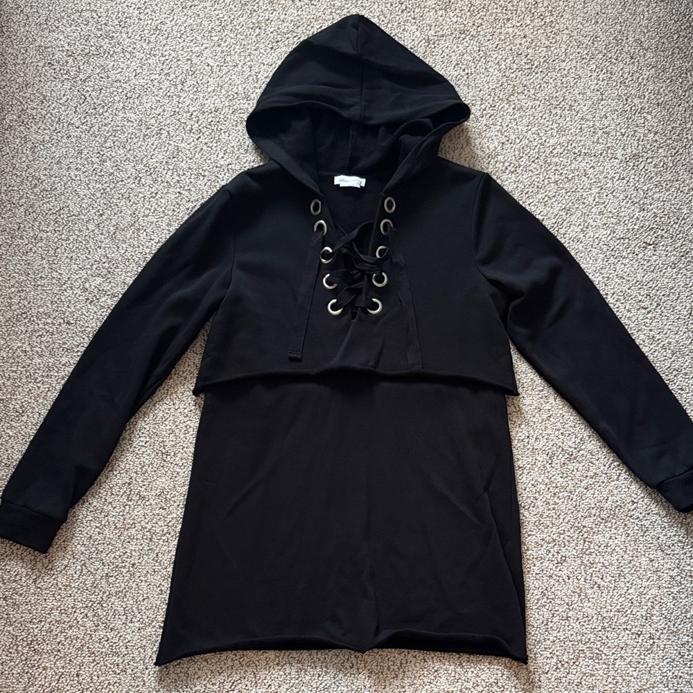 Lovers + Friends Black Hoodie Dress